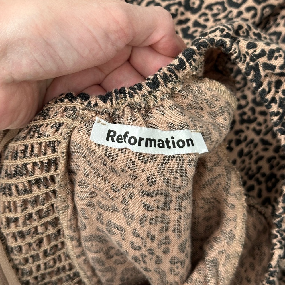 Reformation Toulouse Linen Off Shoulder Leopard Print Midi Dress size 4 - Picture 8 of 10
